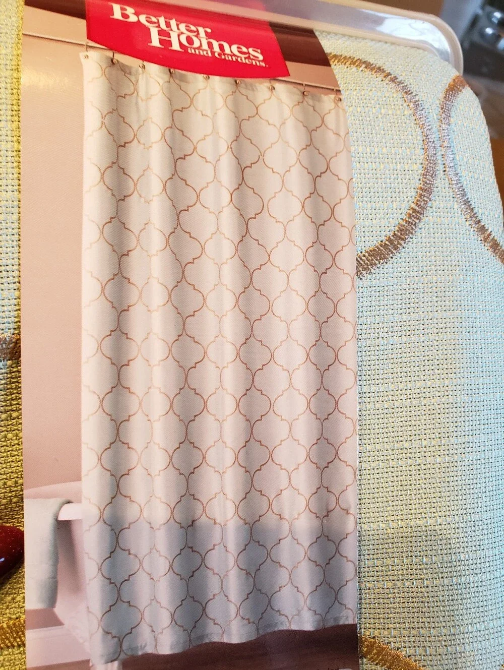 Aqua With Gray Embroidery Shower Curtain